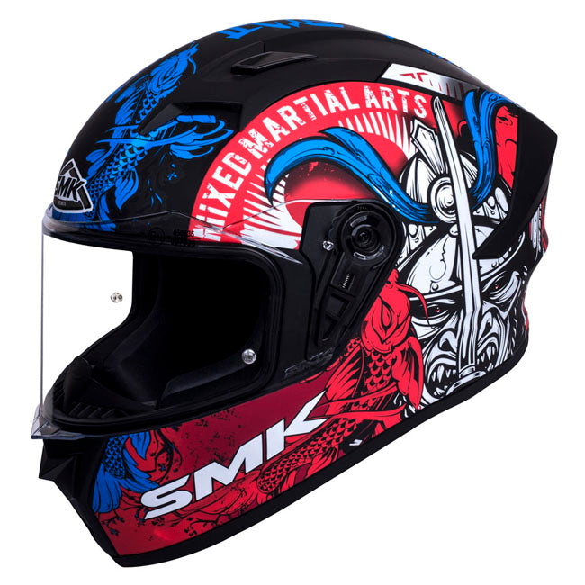 SMK Stellar Samurai Motorcycle Full Face Helmet (MA253) - Black/Blue/Red