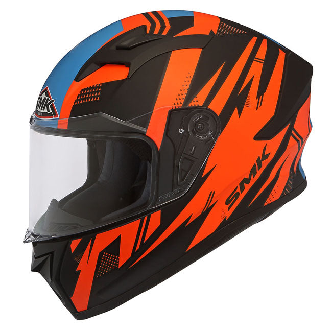 SMK Stellar Trek Motorcycle Full Face Helmet (MA264) - Black/Orange/Blue