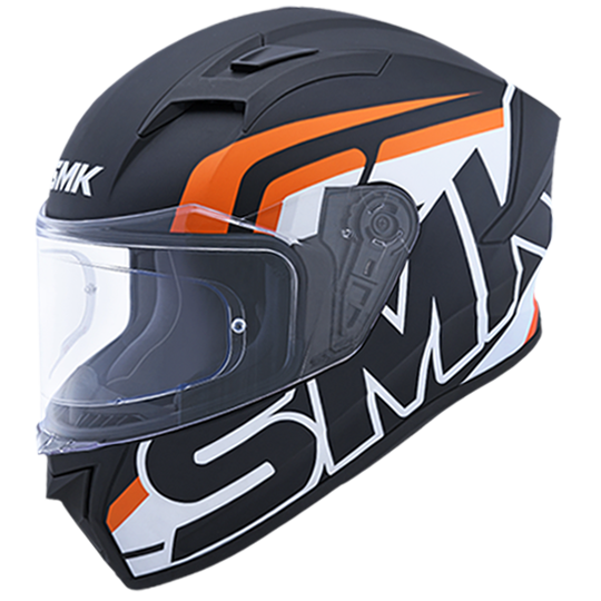 SMK Stellar Stage Motorcycle Helmet (MA217) - Matt Black White/Orange