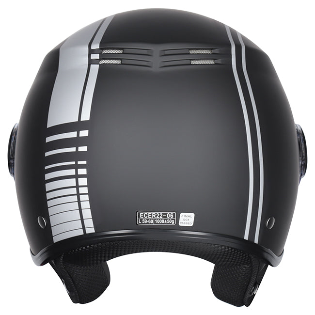 M2R Nimbus PC-5F Lightweight ABS Helmet - Stripe Black Silver