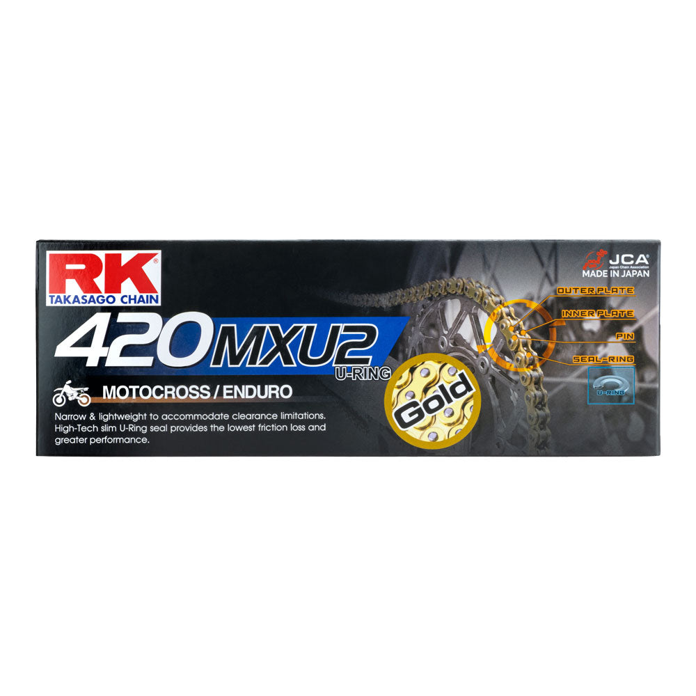 RK CHAIN 420MXU2 - 136 LINK - GOLD (U-RING)