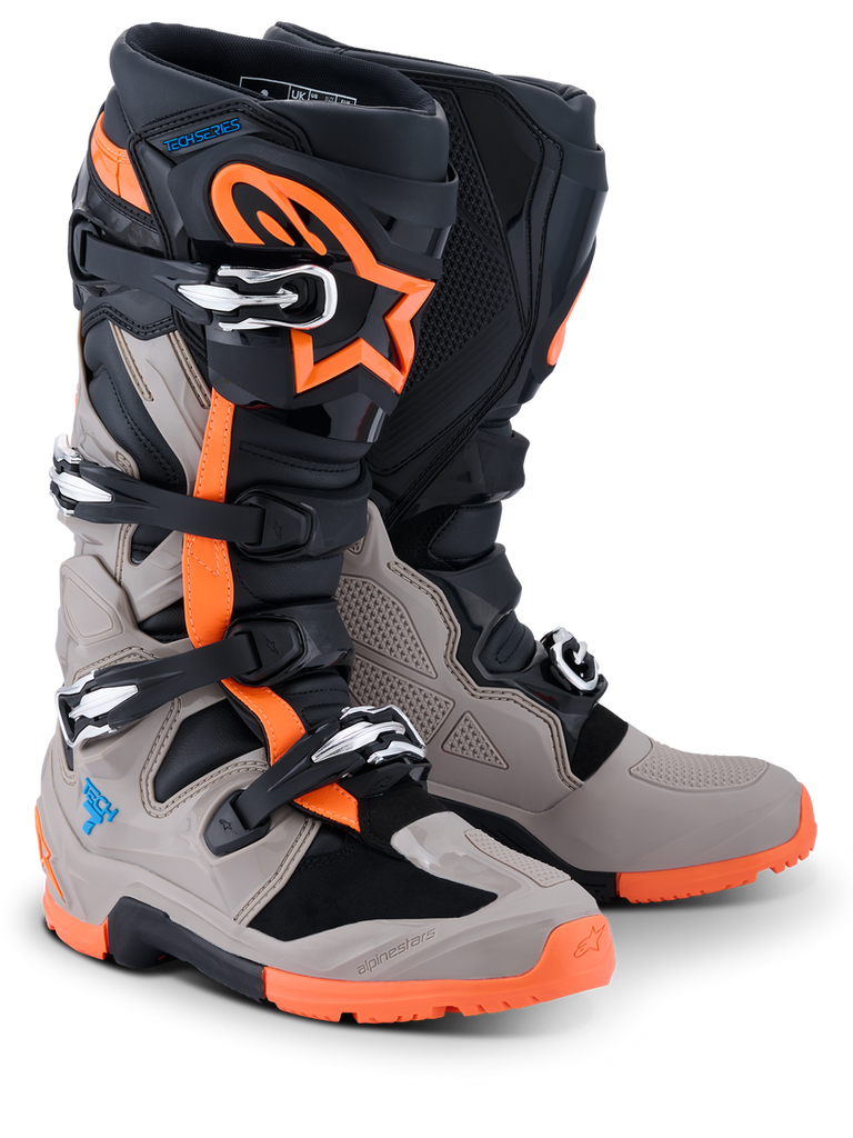 Alpinestars Tech 7 (MY26) Enduro Boots - Black/Warm-Gray/Fluro-Orange - View 1 | Everest Motorcycles