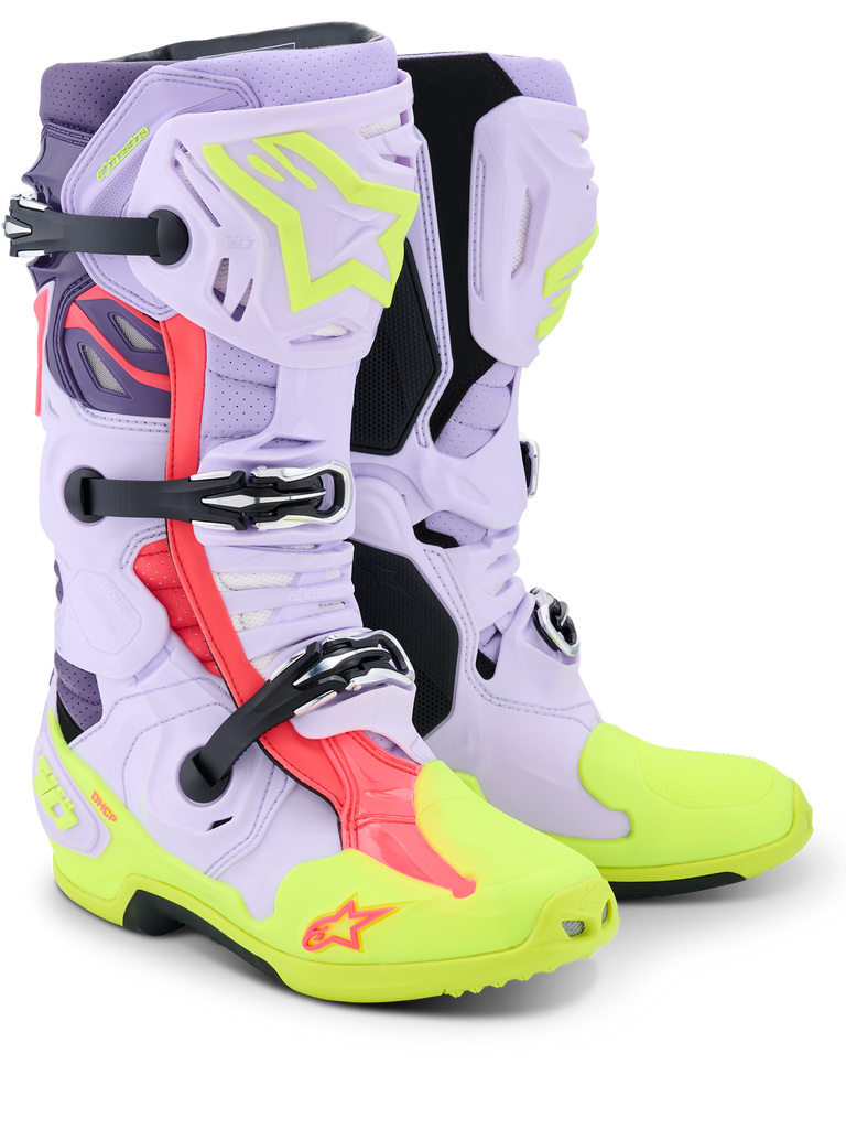 Alpinestars Tech 10 (MY20) Supervented Boots - Purple/Fluro Yellow/Diva-Pink - View 1 | Everest Motorcycles