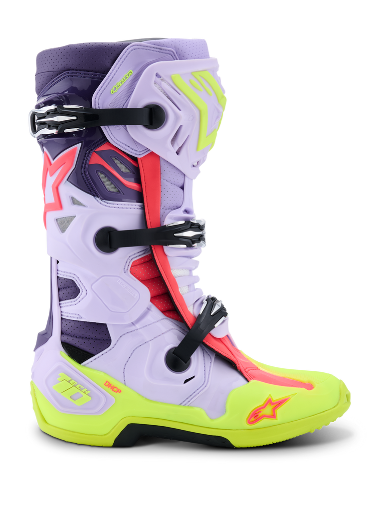 Alpinestars Tech 10 (MY20) Supervented Boots - Purple/Fluro Yellow/Diva-Pink - View 2 | Everest Motorcycles