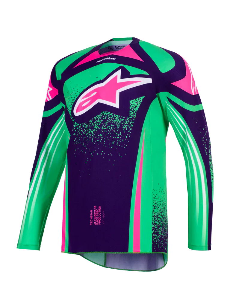 Alpinestars 2026 Techstar Nomur Jersey - Deep Purple/Green/ Fluro Pink - View 1 | Everest Motorcycles