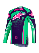 Load image into Gallery viewer, Alpinestars 2026 Techstar Nomur Jersey - Deep Purple/Green/ Fluro Pink - View 1 | Everest Motorcycles