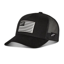 Load image into Gallery viewer, Alpinestars Flag Flat Trucker Hat - Black/Black - View 2 | Everest Motorcycles