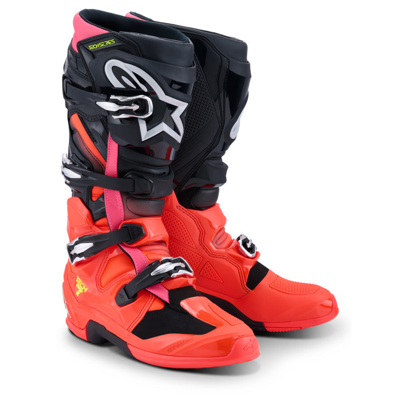 Alpinestars Tech 7 (MY25) Boots - Black/Fluro-Red/Fluro-Pink - View 1 | Everest Motorcycles
