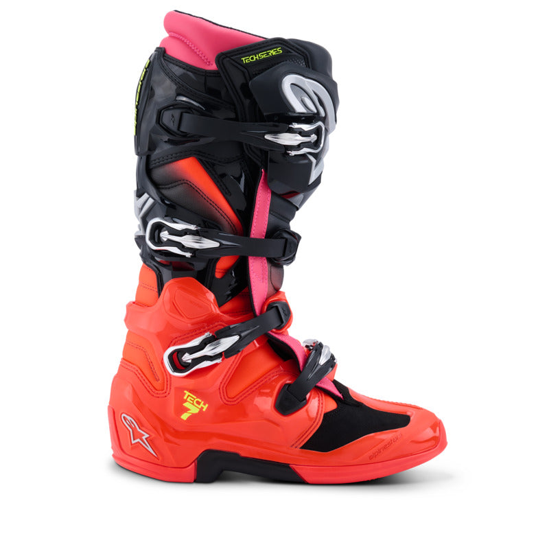 Alpinestars Tech 7 (MY25) Boots - Black/Fluro-Red/Fluro-Pink - View 4 | Everest Motorcycles
