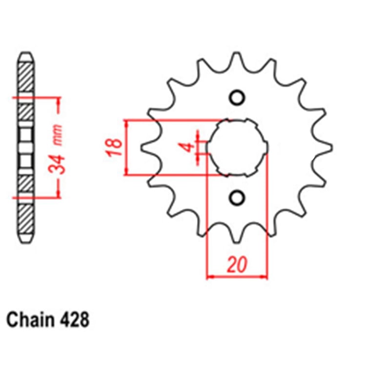 FRONT SPROCKET - STEEL  15T 428P