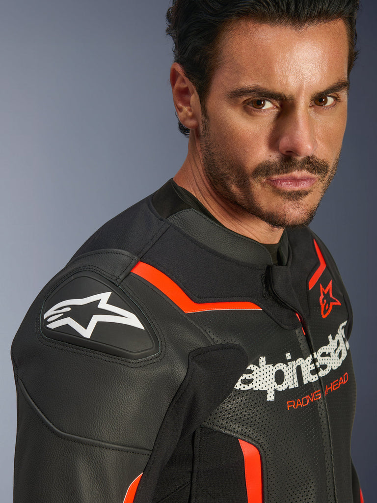 Alpinestars GP Force V2 Airflow Leather Jacket - Black / Fluro Red