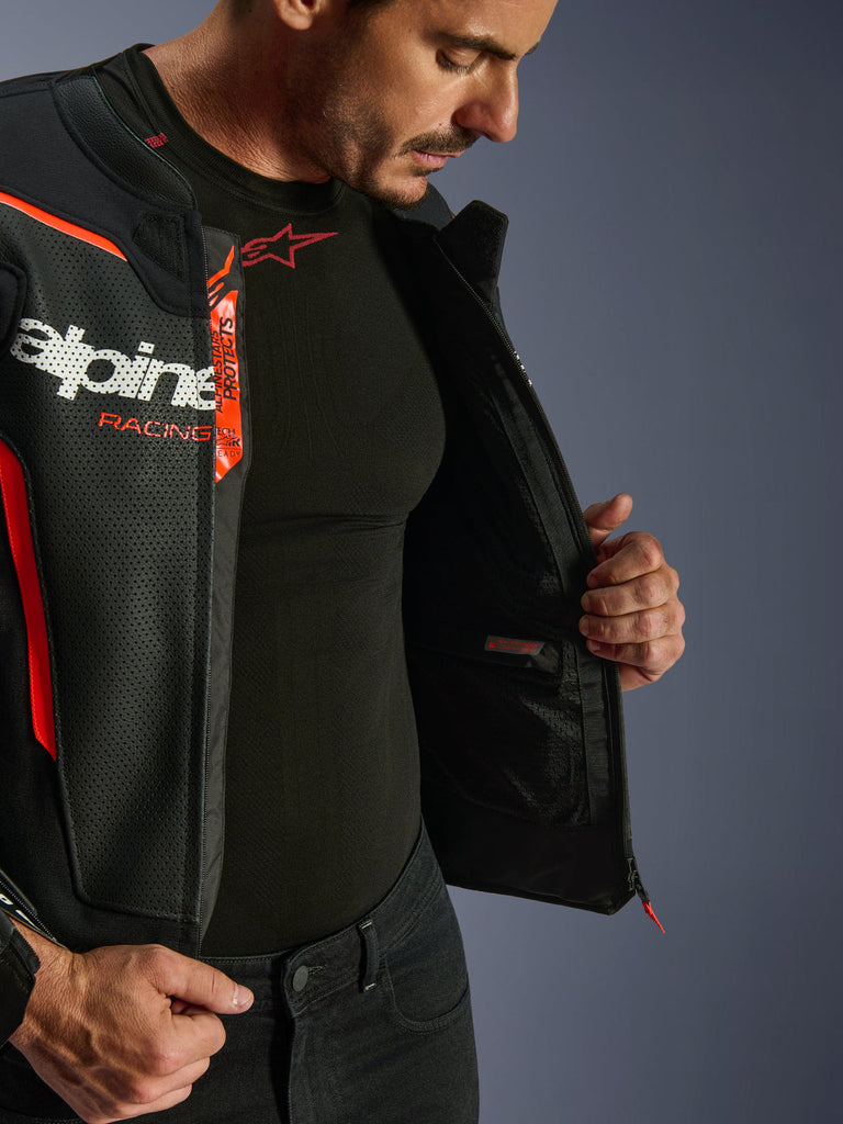 Alpinestars GP Force V2 Airflow Leather Jacket - Black / Fluro Red