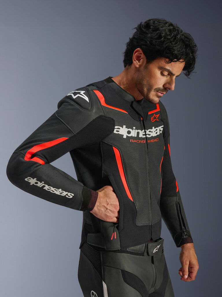 Alpinestars GP Force V2 Airflow Leather Jacket - Black / Fluro Red