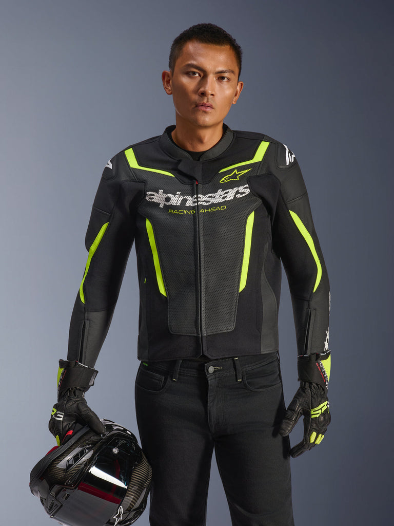 Alpinestars GP Force V2 Airflow Leather Jacket - Black / Fluro Yellow