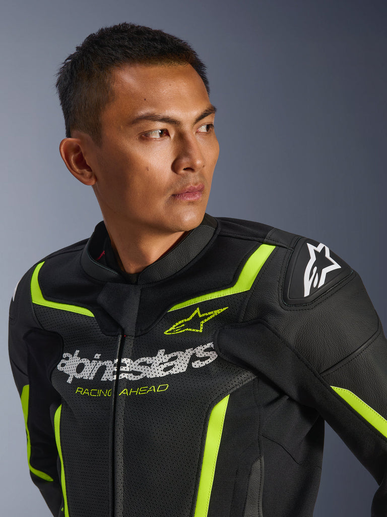 Alpinestars GP Force V2 Airflow Leather Jacket - Black / Fluro Yellow