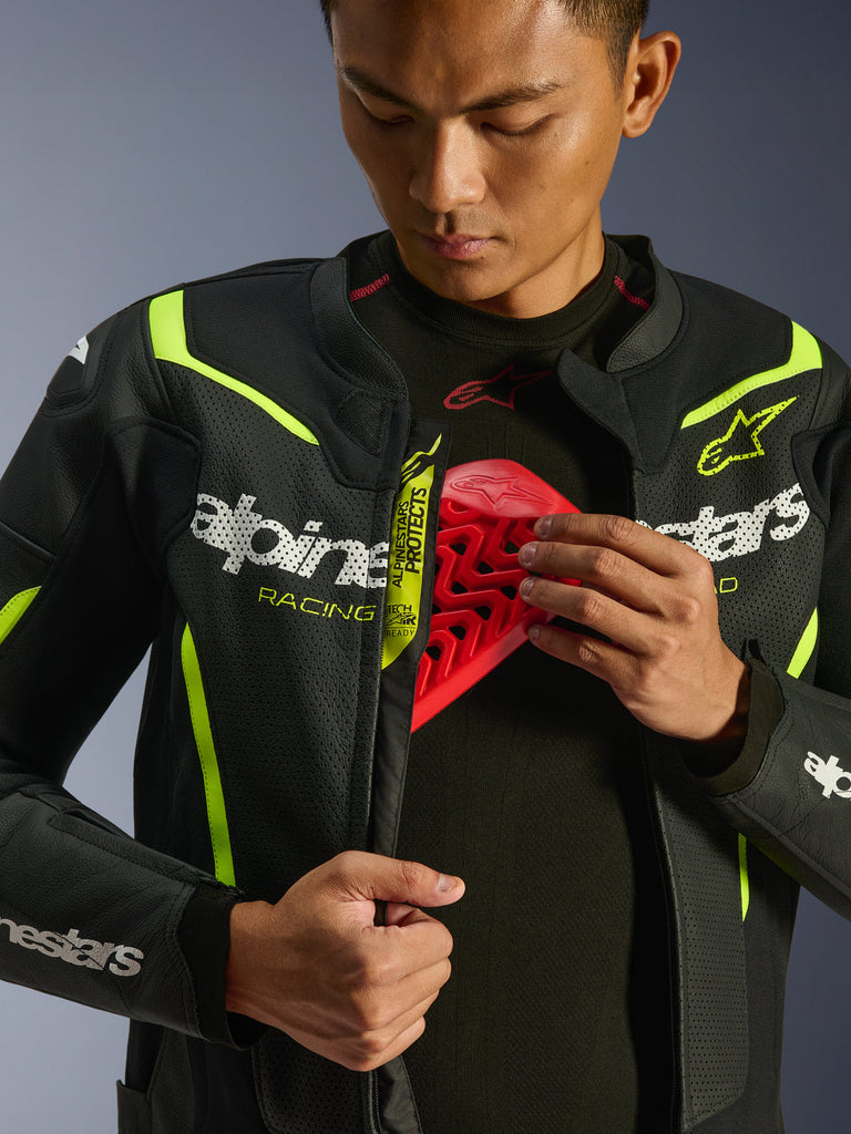 Alpinestars GP Force V2 Airflow Leather Jacket - Black / Fluro Yellow