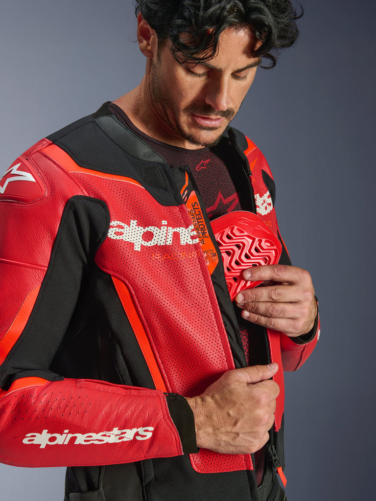 Alpinestars GP Force V2 Airflow Leather Jacket - Red / Fluro Red