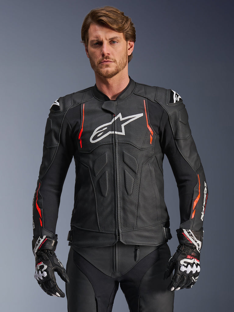 Alpinestars Dusk Airflow Leather Jacket - Black/Fluro-Red