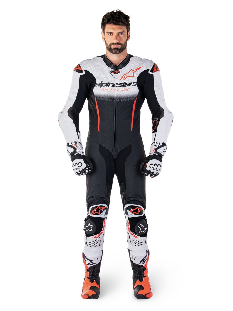 Alpinestars GPR7 1Pc Leather Suit - White Black Fluro Red