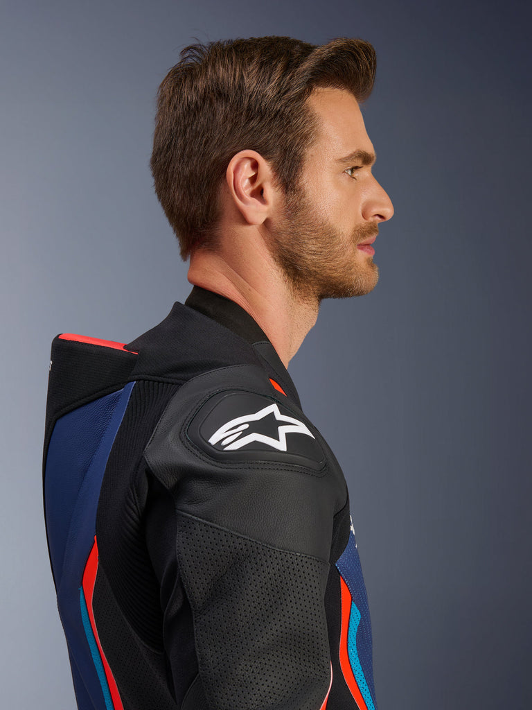 Alpinestars GP Force V2 One-Piece Leather Suit - Black / Blue / Fluro Red