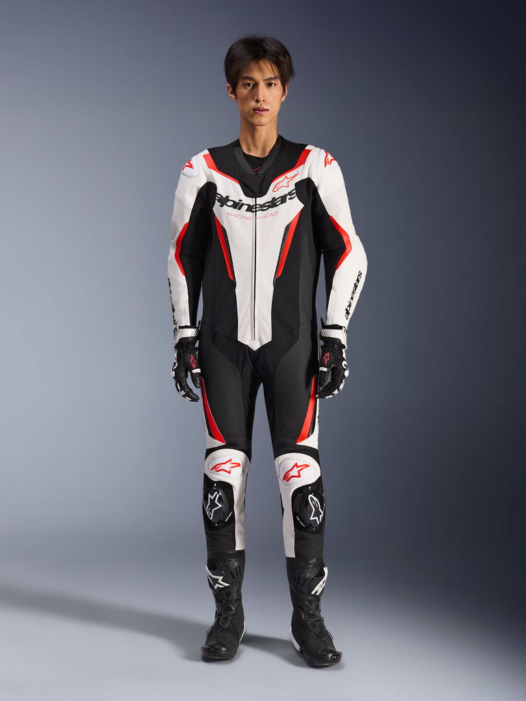 Alpinestars GP Force V2 One-Piece Leather Suit - White / Black / Fluro Red