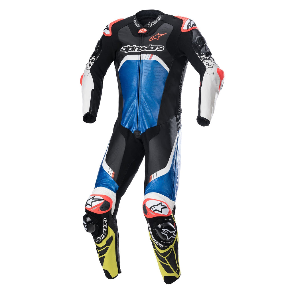 Alpinestars GP Tech V4 One Piece Suit - Black/Blue/Fluro Yellow - View 1 | Everest Motorcycles