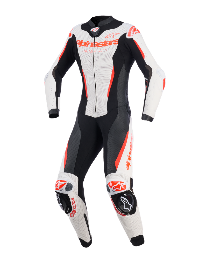 Alpinestars Women's GPR7 One-Piece Leather Suit - White / Black / Fluro Red