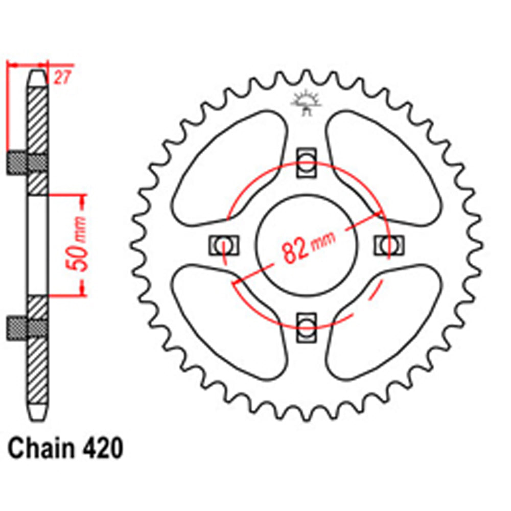 REAR SPROCKET - STEEL 44T 420P