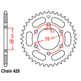 REAR SPROCKET - STEEL 37T 428P