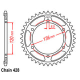 REAR SPROCKET - STEEL 51T 428P