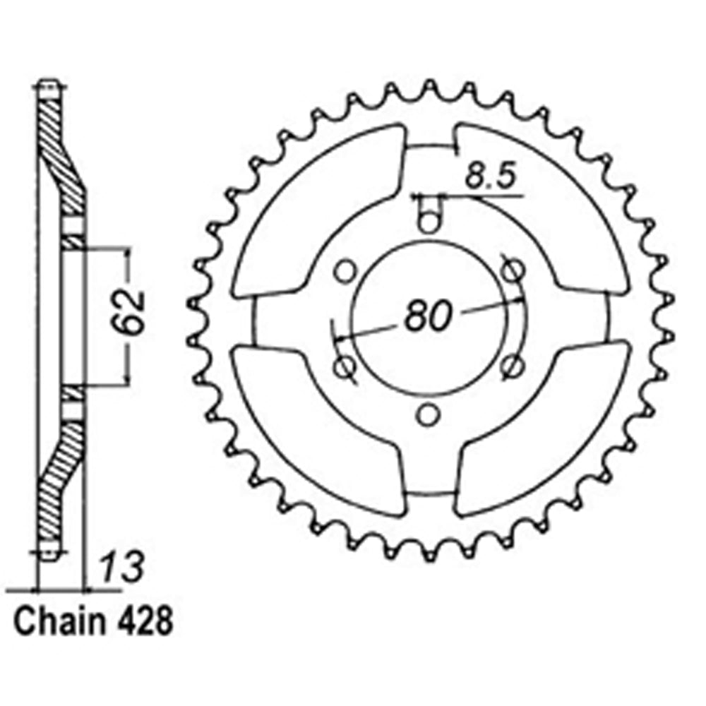 REAR SPROCKET - STEEL 45T 428P