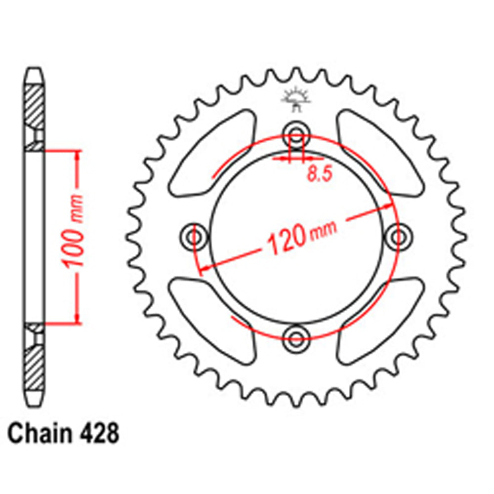 REAR SPROCKET - STEEL 44T 428P