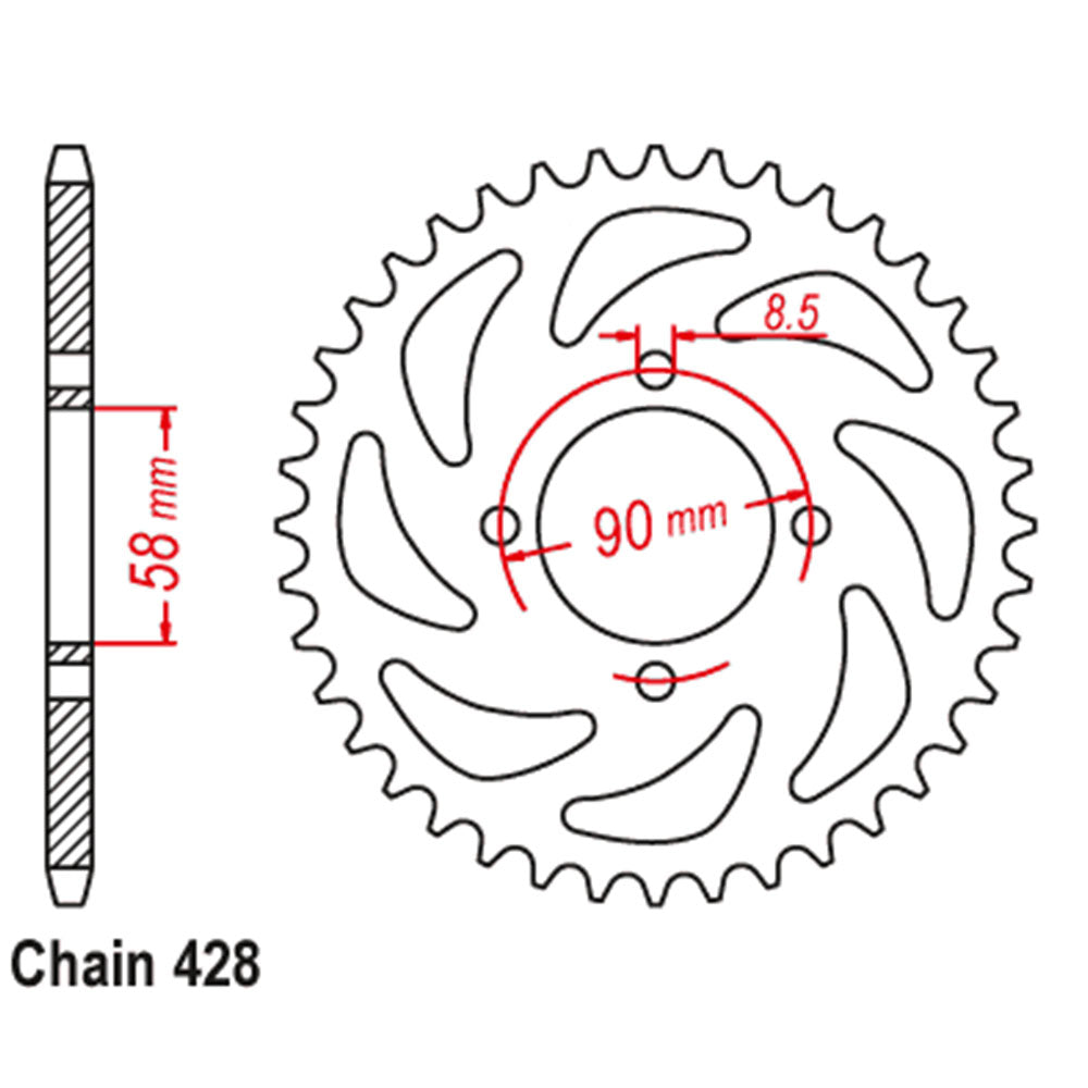 REAR SPROCKET - STEEL 45T #428