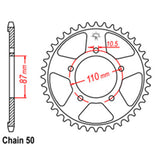 REAR SPROCKET - STEEL 44T 530P