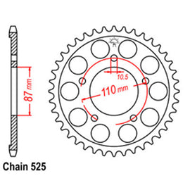 REAR SPROCKET - STEEL 44T 525P