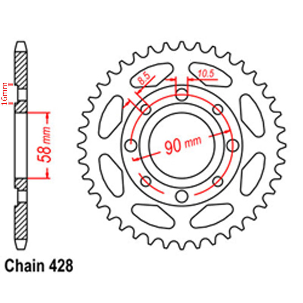 REAR SPROCKET - STEEL 40T 428P D/D