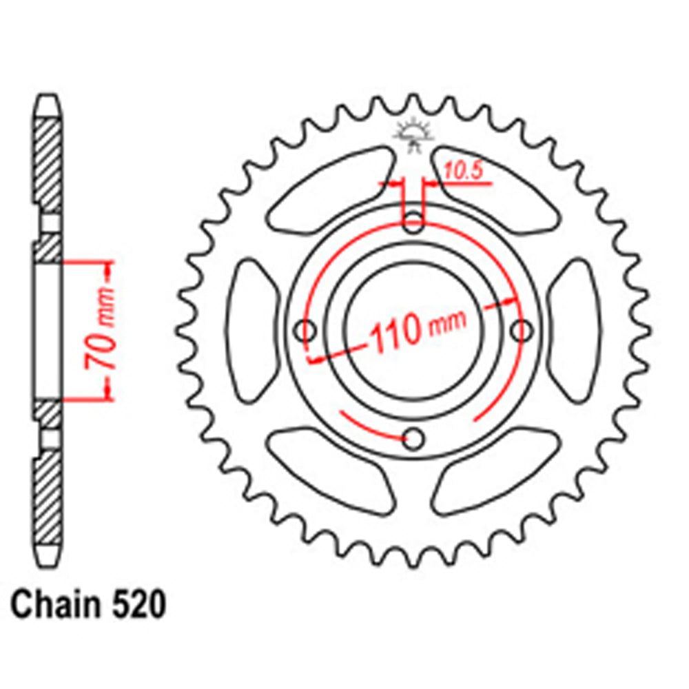 REAR SPROCKET - STEEL 44T 520P