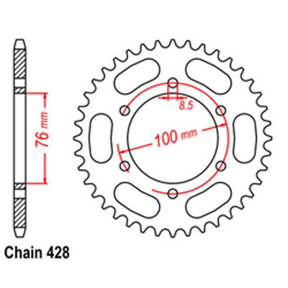 REAR SPROCKET - STEEL 44T 428P