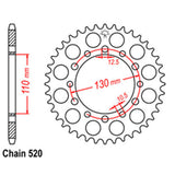 REAR SPROCKET - STEEL 44T 520P