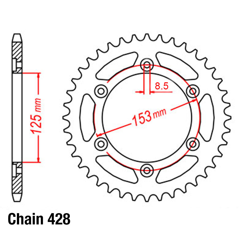 REAR SPROCKET - STEEL 51T 428P