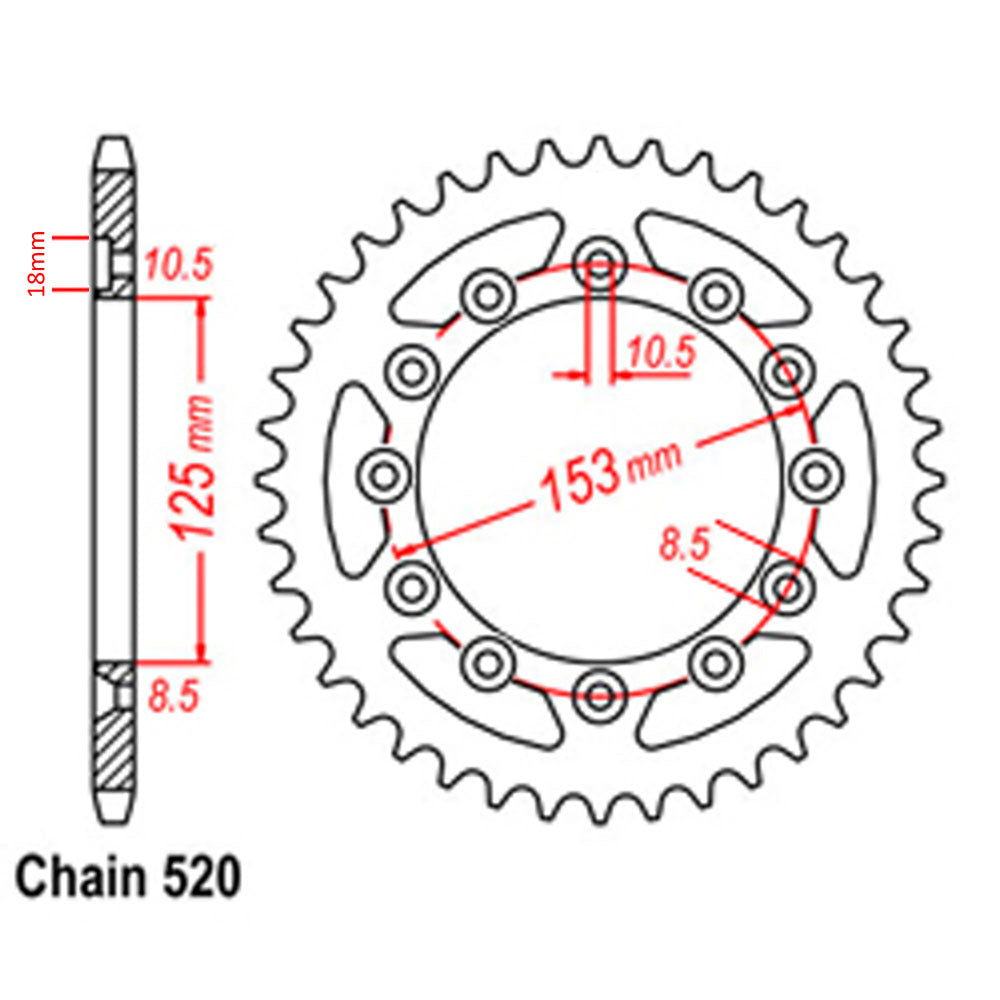 REAR SPROCKET - STEEL 38T 520P D/D