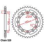 REAR SPROCKET - STEEL 43T 520P D/D