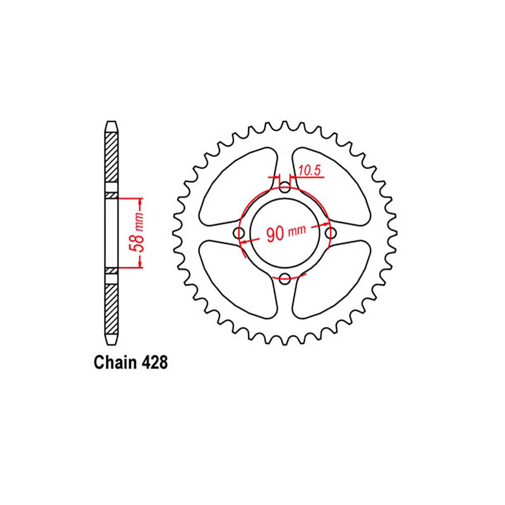 REAR SPROCKET - STEEL 45T 428P