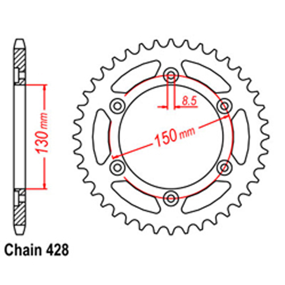 REAR SPROCKET - STEEL 51T 428P