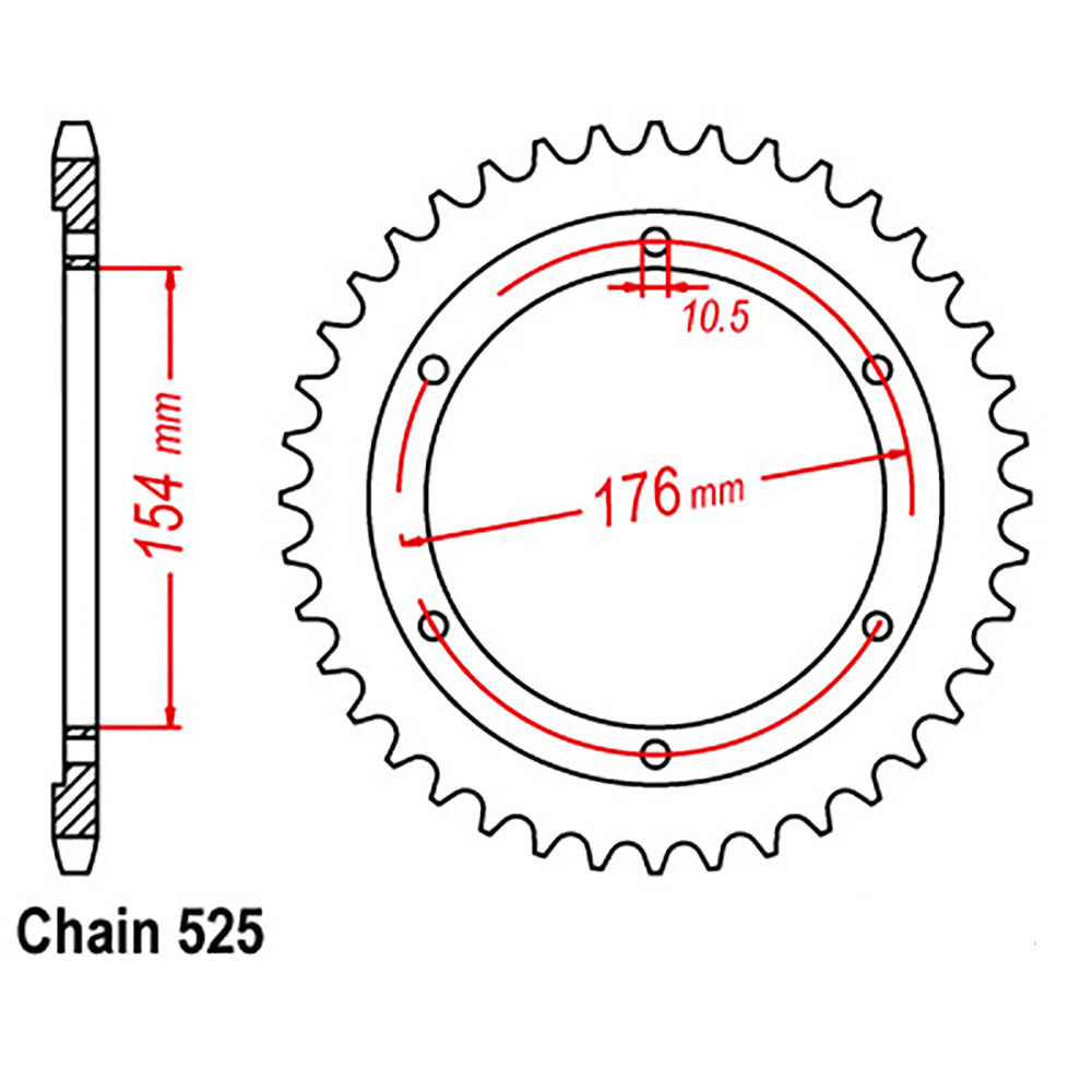 REAR SPROCKET - STEEL 44T 525P