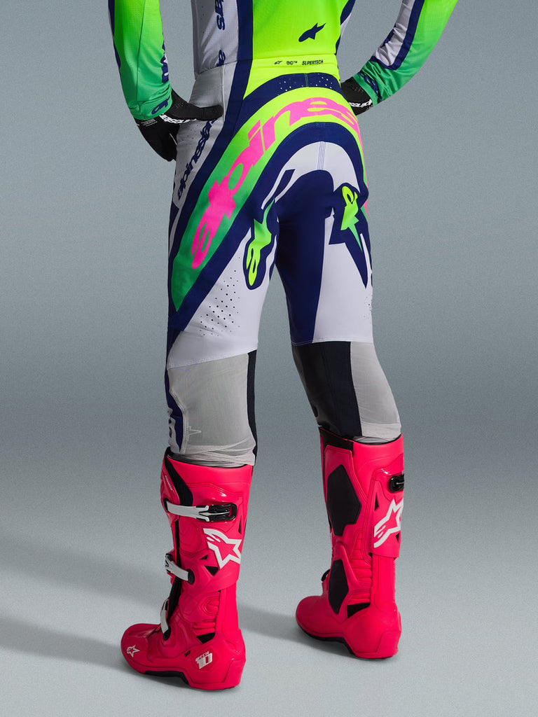 Alpinestars 2026 Supertech Vista Pants -Light Gray/Yellow Fluro/Blue - View 3 | Everest Motorcycles