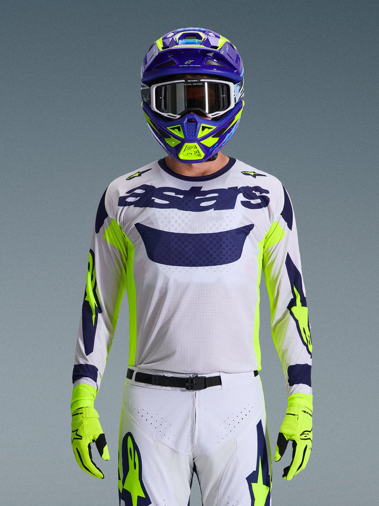 Alpinestars 2026 Racer Air Riway Jersey - Light Gray/ Fluro Yellow/Blue - View 2 | Everest Motorcycles