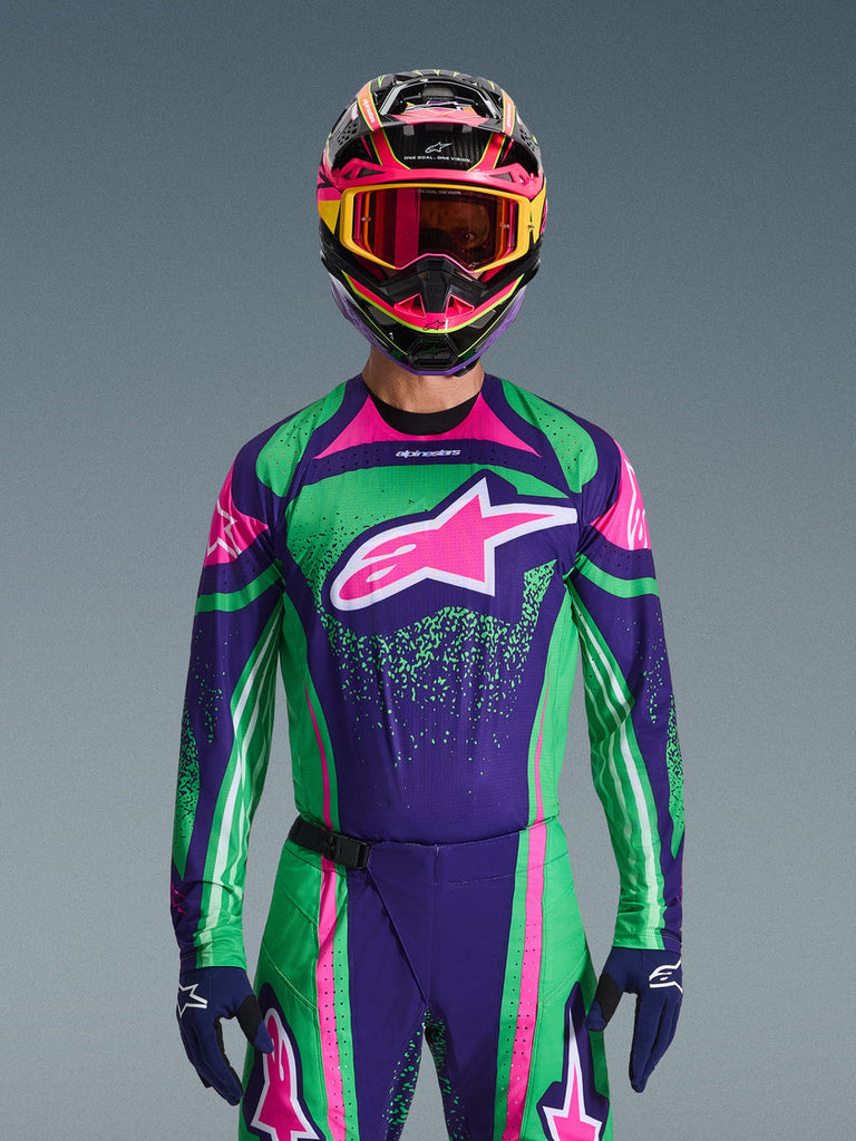 Alpinestars 2026 Techstar Nomur Jersey - Deep Purple/Green/ Fluro Pink - View 3 | Everest Motorcycles