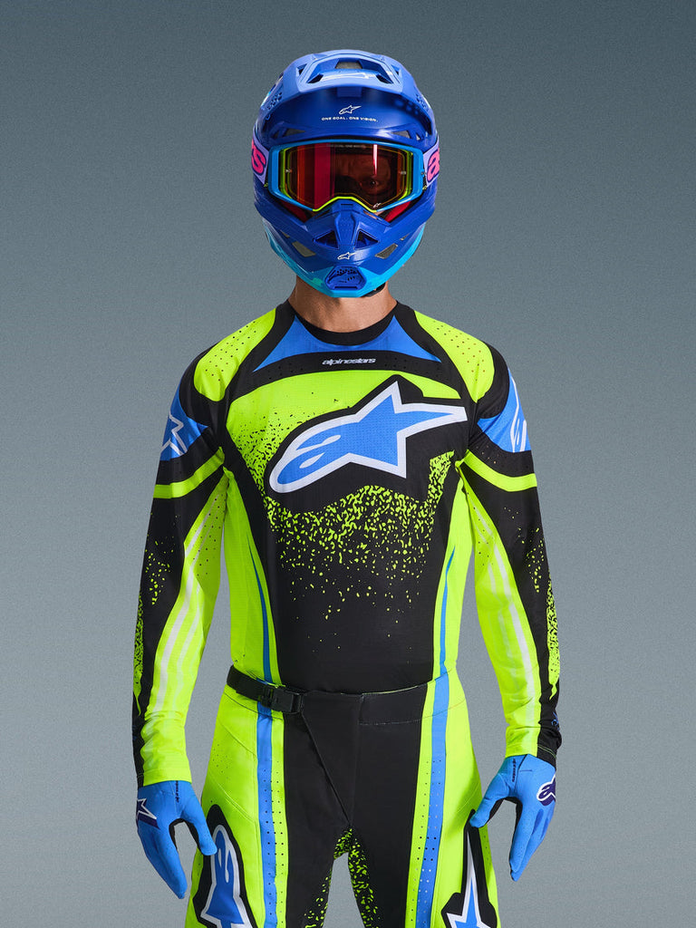 Alpinestars 2026 Techstar Nomur Jersey - Dark Navy/Fluro Yellow/Ucla Blue - View 2 | Everest Motorcycles