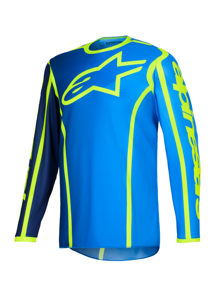 Alpinestars 2026 Fluid Apex Jersey - Blue/Fluro Yellow - View 1 | Everest Motorcycles